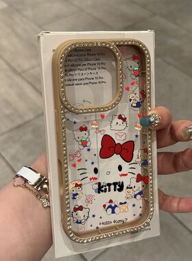蝴蝶结猫用苹果1omx机one小众轻1女点钻凯蒂适6pra手壳iPh1514奢3