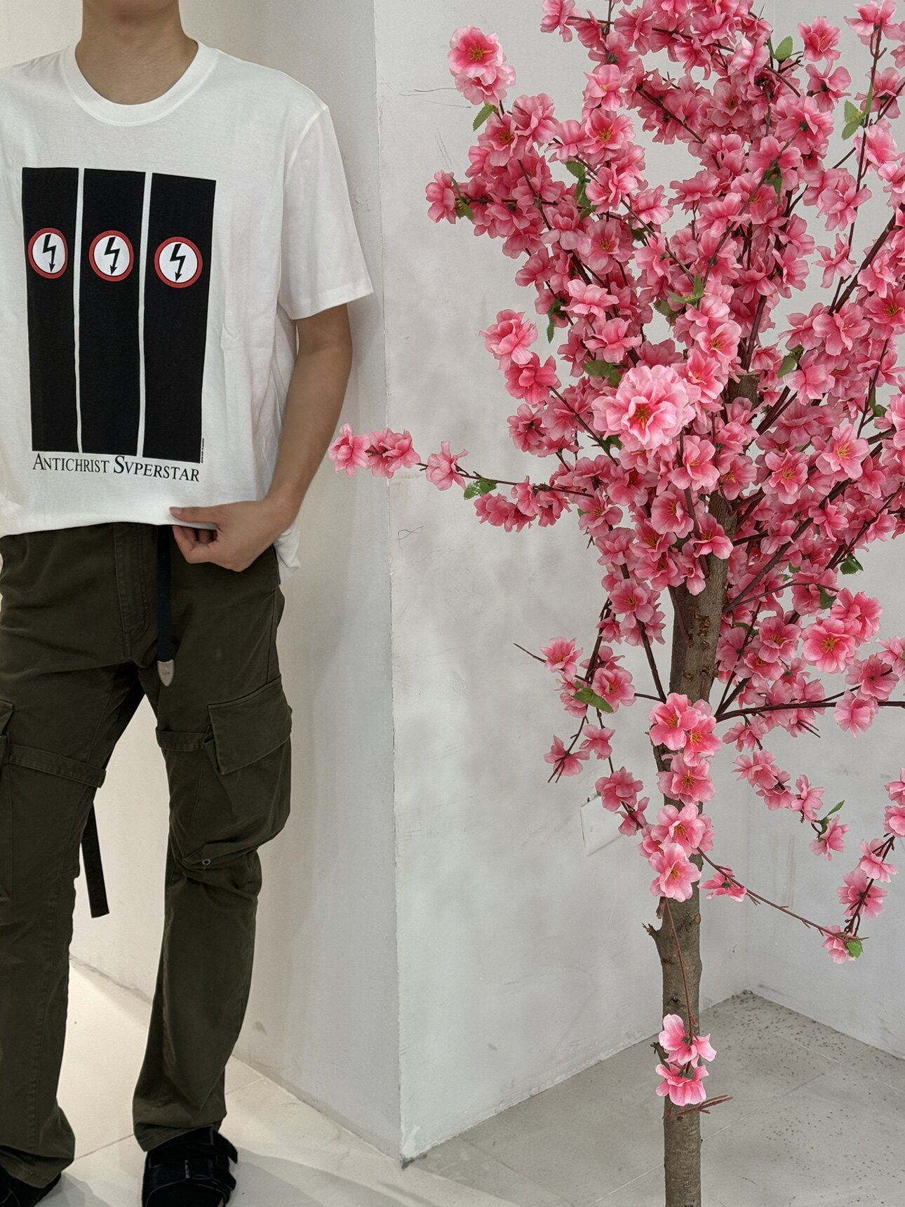 潮牌VTG联名闪电印花短袖男士圆领丝网印百搭T恤