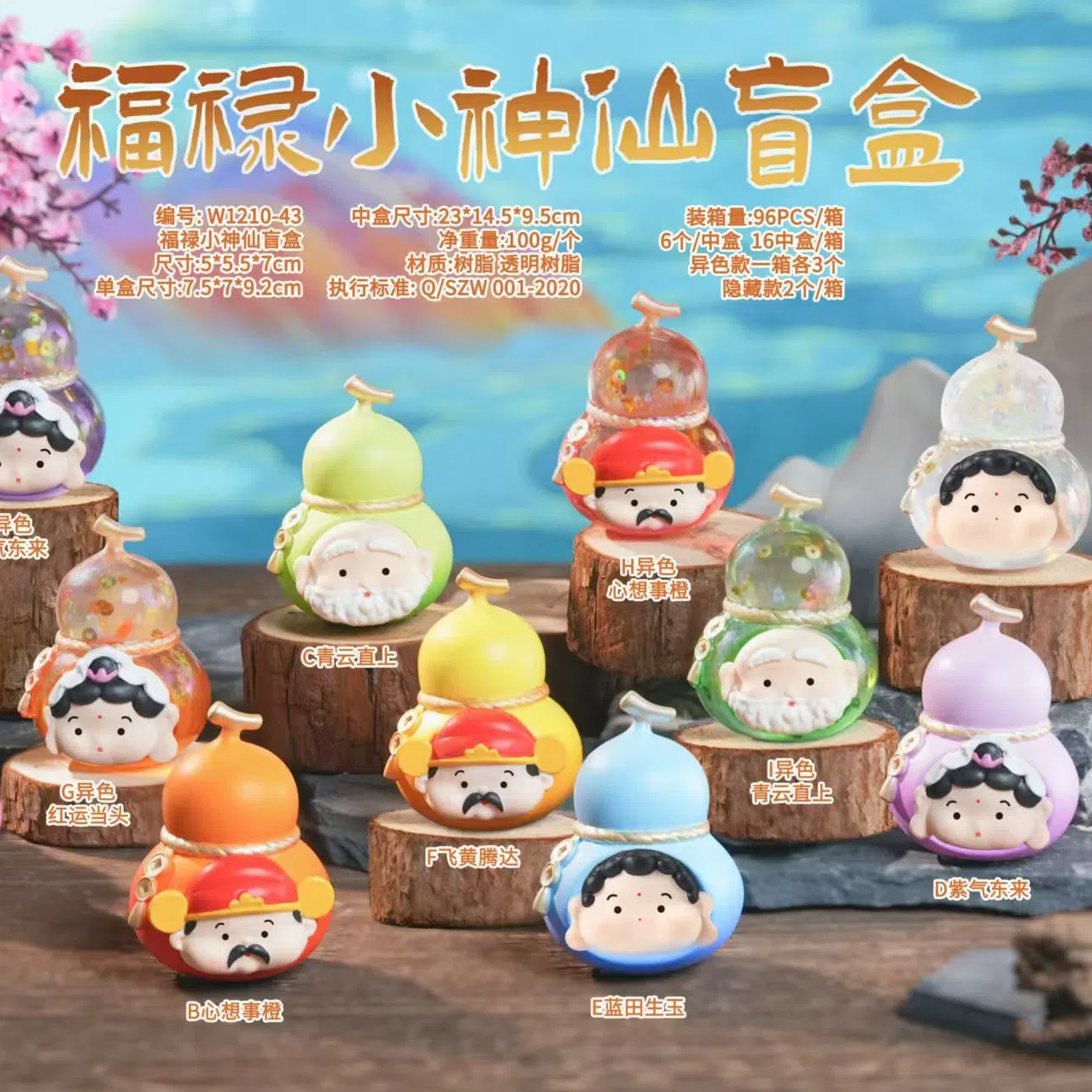 正版福禄小神仙盲盒葫芦摆件国潮可爱卡通手办桌面公仔送生日礼物
