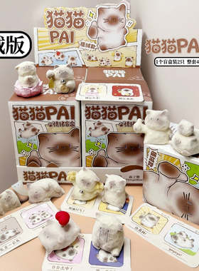 正版植绒猫猫PAI情绪盲盒暹罗猫摆件毛绒萌粒豆丁手办生日礼物女