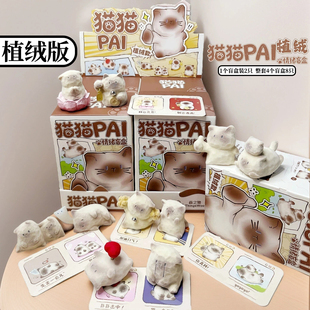 正版植绒猫猫PAI情绪盲盒暹罗猫摆件毛绒萌粒豆丁手办生日礼物女