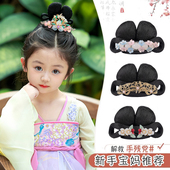汉服头饰女童古风假发抓夹一体式 发髻古装 儿童盘发表演造型垫发包