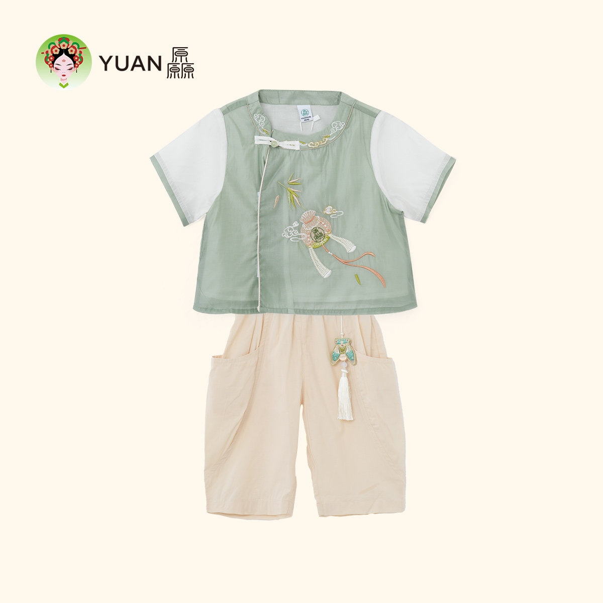 厵YUAN男童汉服儿童中式小男孩上衣短袖短裤中国风套装夏季演出服