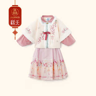 厵汉服女童冬超仙中国风加厚小女孩裙子拜年服洋气套装 演出服 唐装