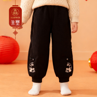 【商场同款】厵YUAN女童国风加绒裤子宝宝厚款冬季外穿儿童休闲裤
