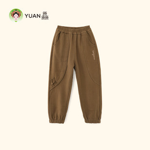 厵YUAN童装男大童冬季加绒加厚卫裤2025休闲百搭长裤子国风布长裤