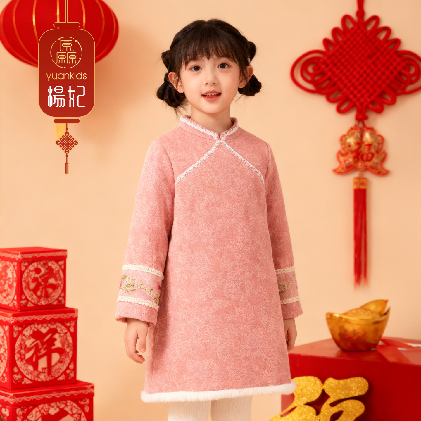 厵yuan童装女童国风连衣裙2025冬装新款儿童新中式旗袍裙加厚裙子