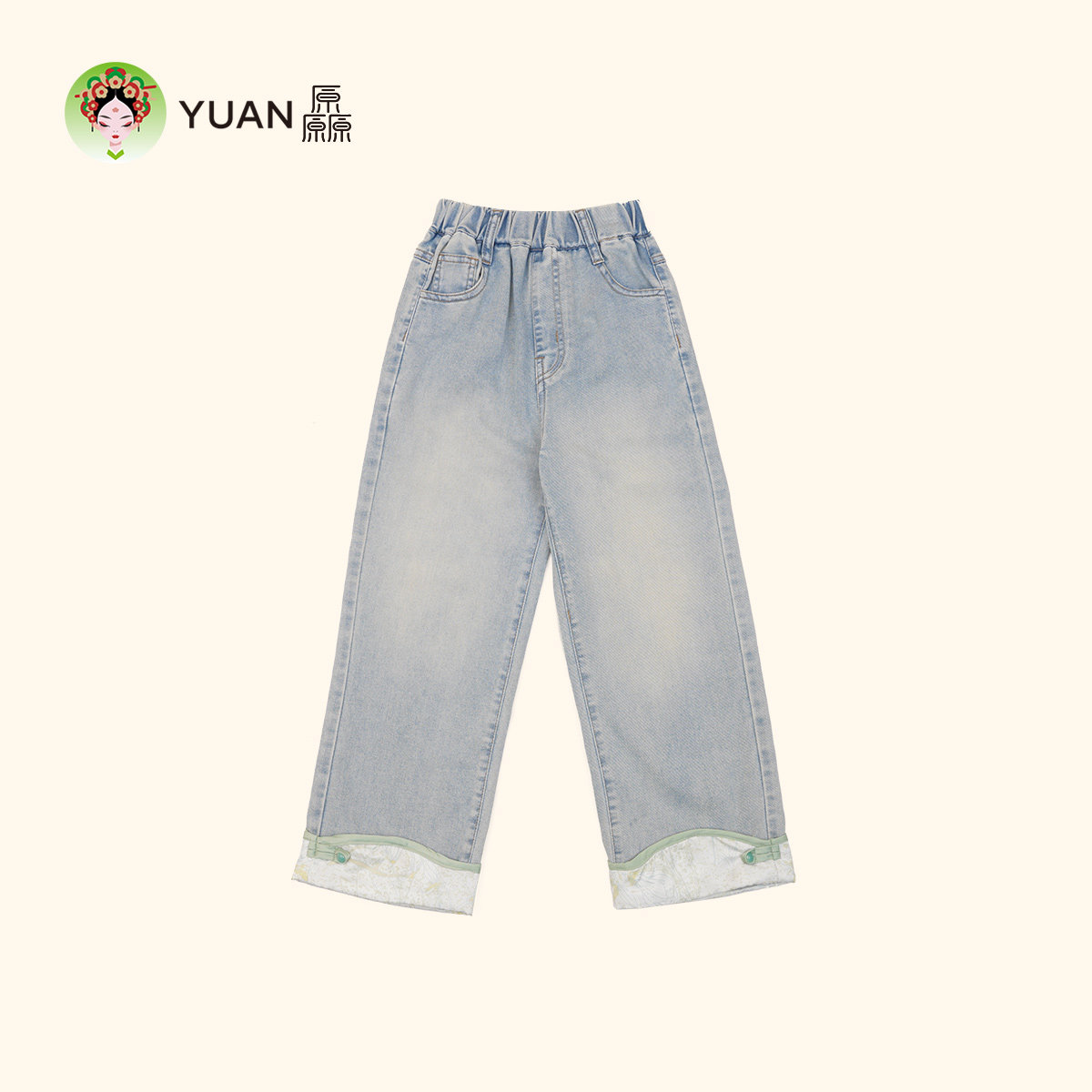 女中大童春季工装花布直筒牛仔裤