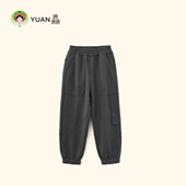 厵YUAN男童春季 国风复古刺绣黑色耐脏学生束脚布长裤 新款 薄款