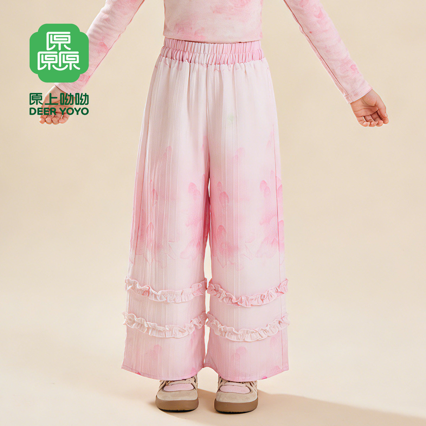 厵2026年夏季新款女童宝宝小女孩国风新中式水墨印花阔腿长裤透气