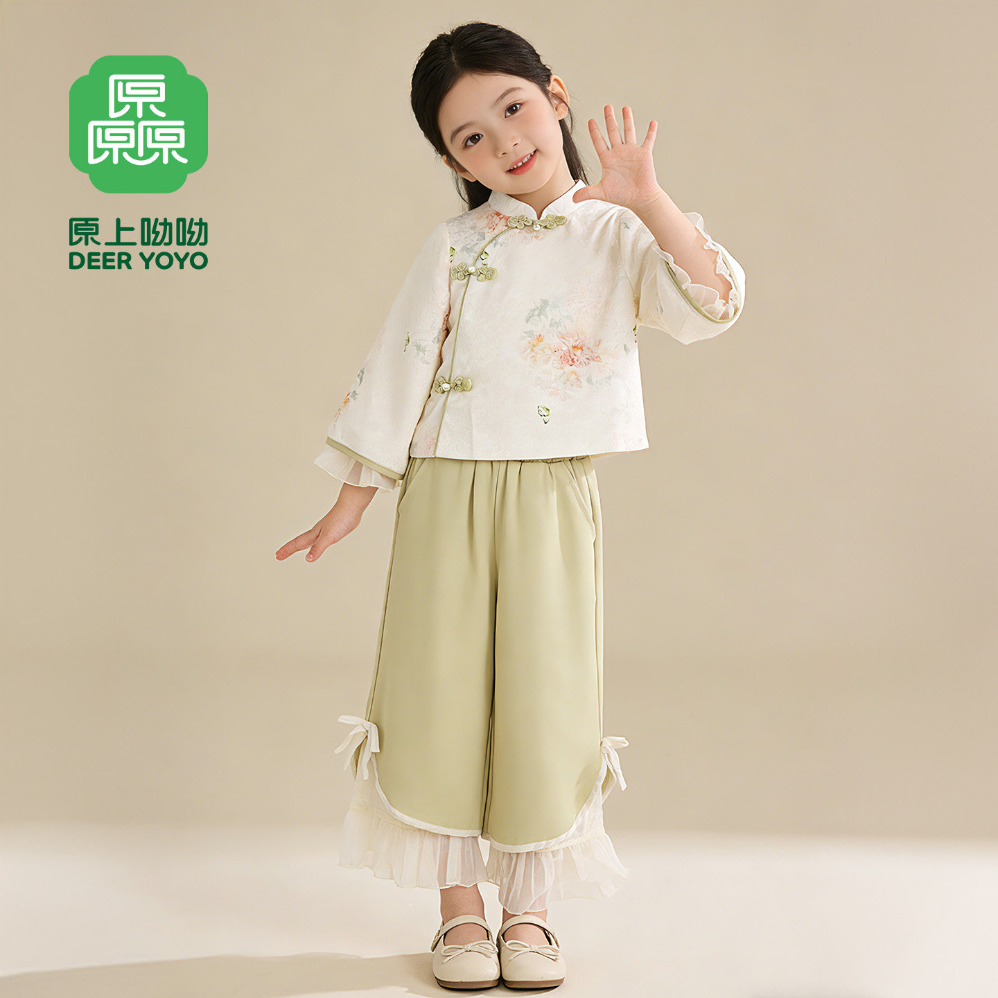 厵yuan童装女童国风春秋两件套2026新款新中式盘扣儿童唐装套装