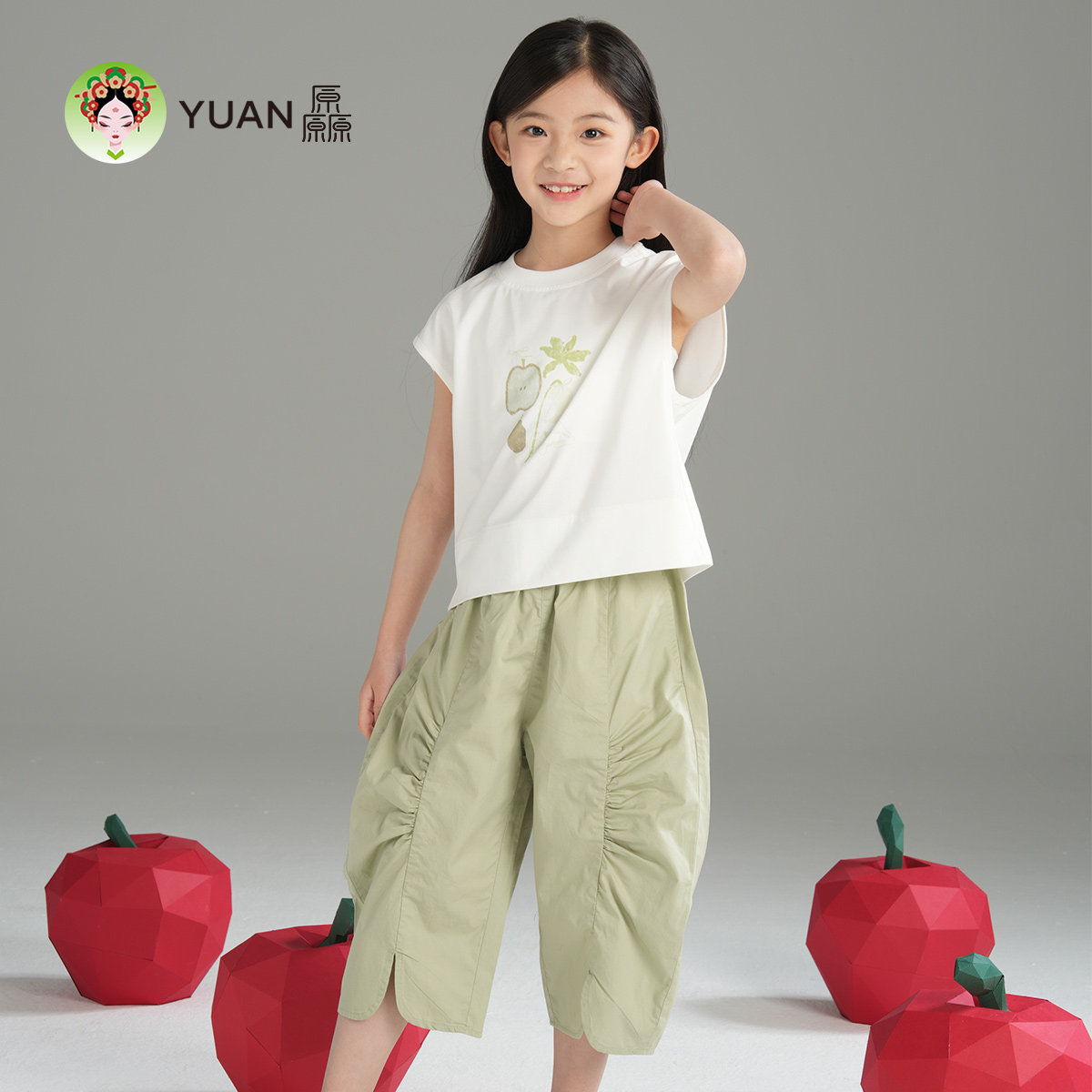 厵YUAN女童七分防蚊裤2025新款宝宝儿童裤夏季透气梭织休闲裤