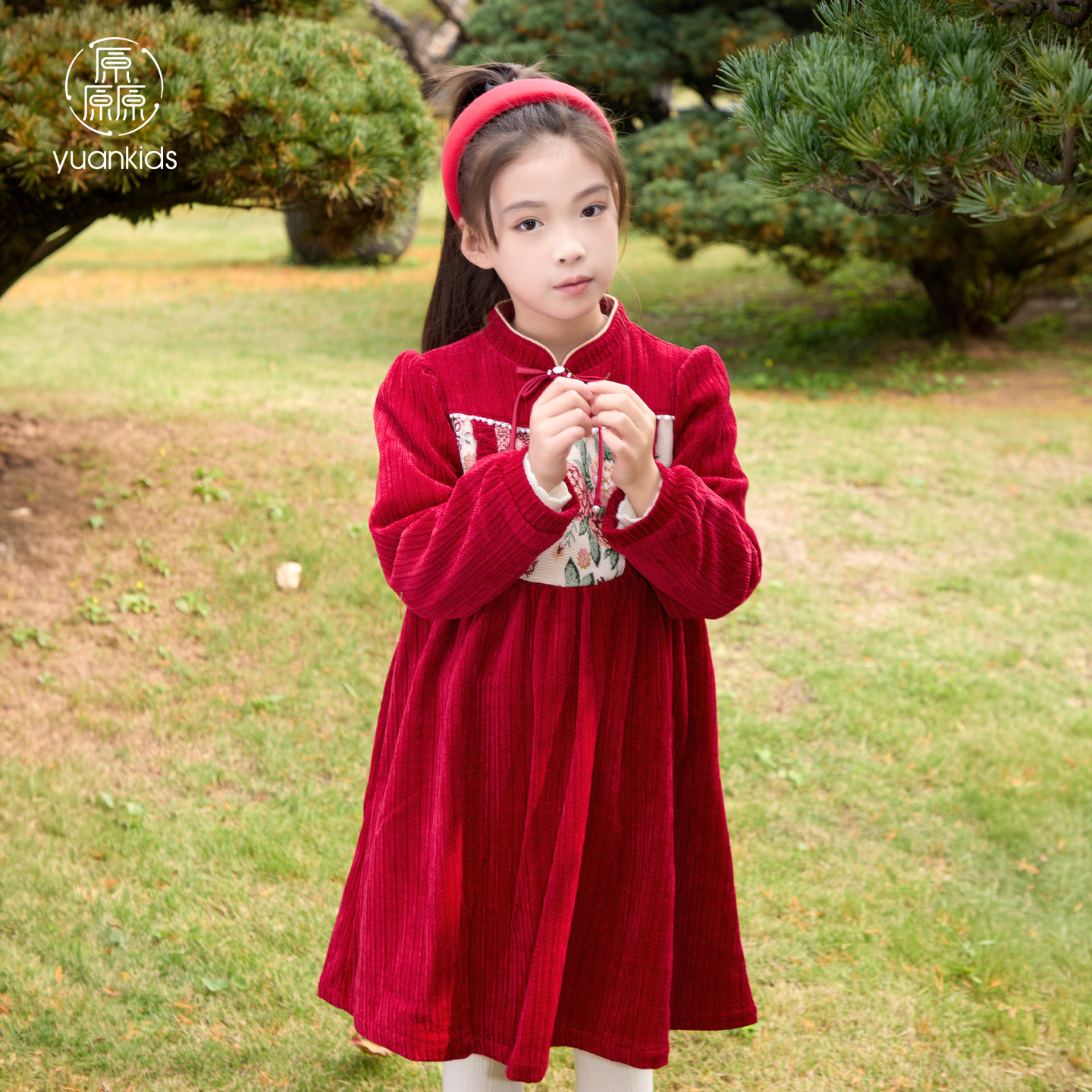 红色过年女童加绒连衣裙保暖裙子