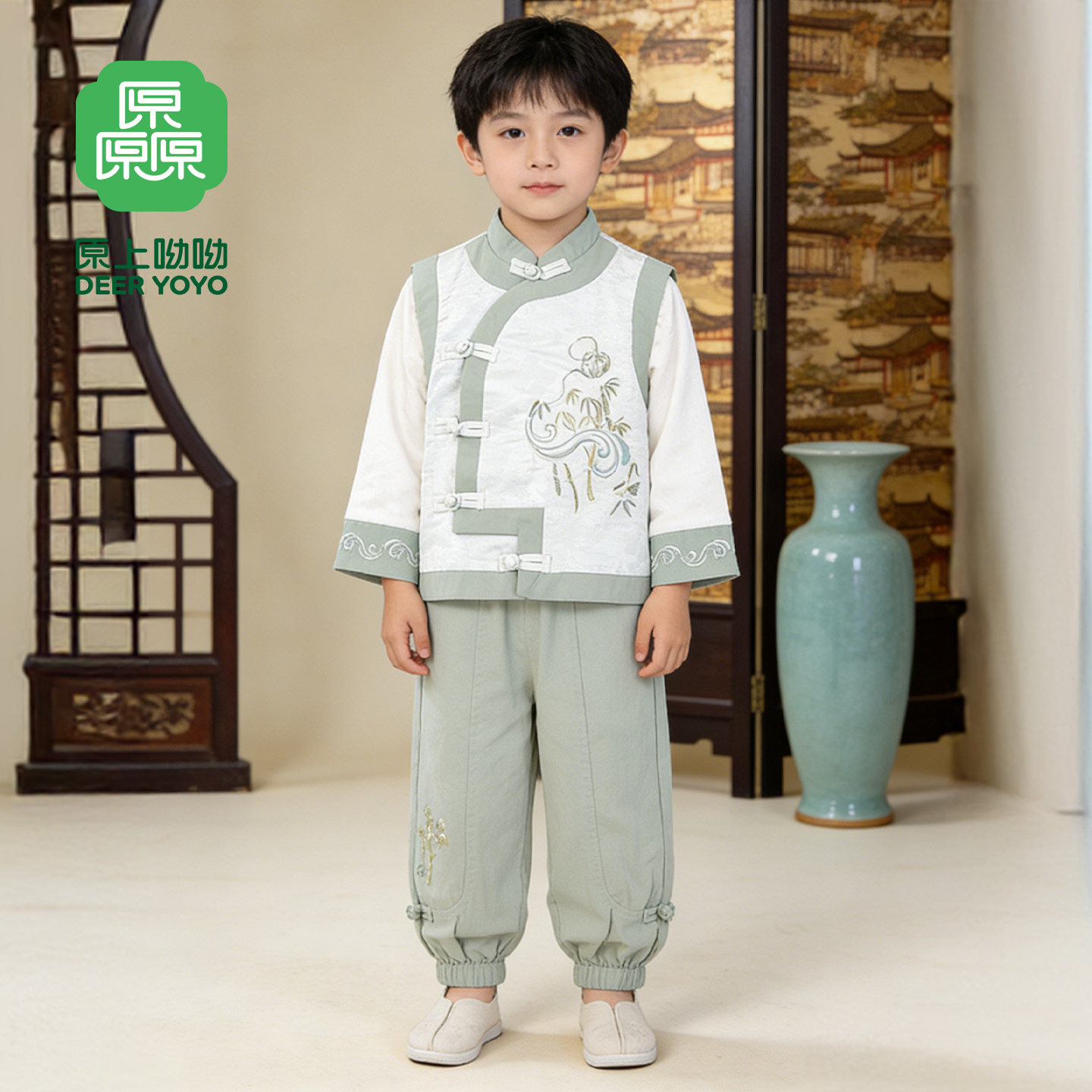 厵yuan男童春季新中式唐装2026新款男宝套装男孩唐装儿童古风古装