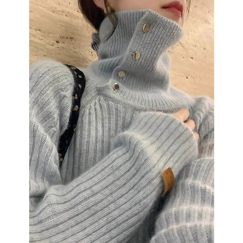 韩版翻领毛衣女套头小众