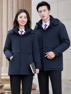秋冬商务派克服棉服工作服男女可拆卸的外套物业行政会务接待工装