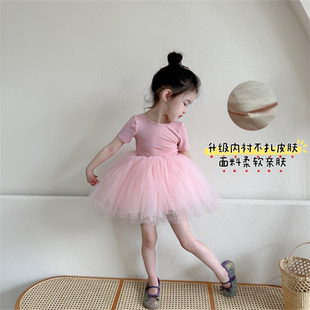 女童洋气露背蓬蓬网纱裙2025新款韩版春夏女孩粉色活泼公主礼服裙