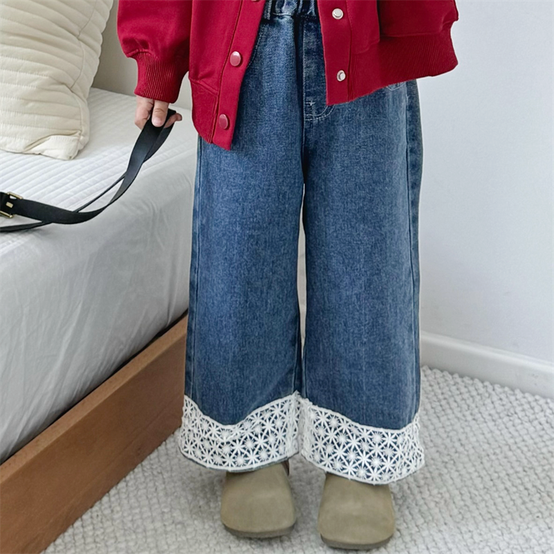 儿童洋气牛仔裤2025新款韩版女童春秋宽松蕾丝拼接休闲百搭长裤潮,童装/婴儿装/亲子装,儿童牛仔裤,淘宝优惠券,粉丝福利购,淘宝优惠卷