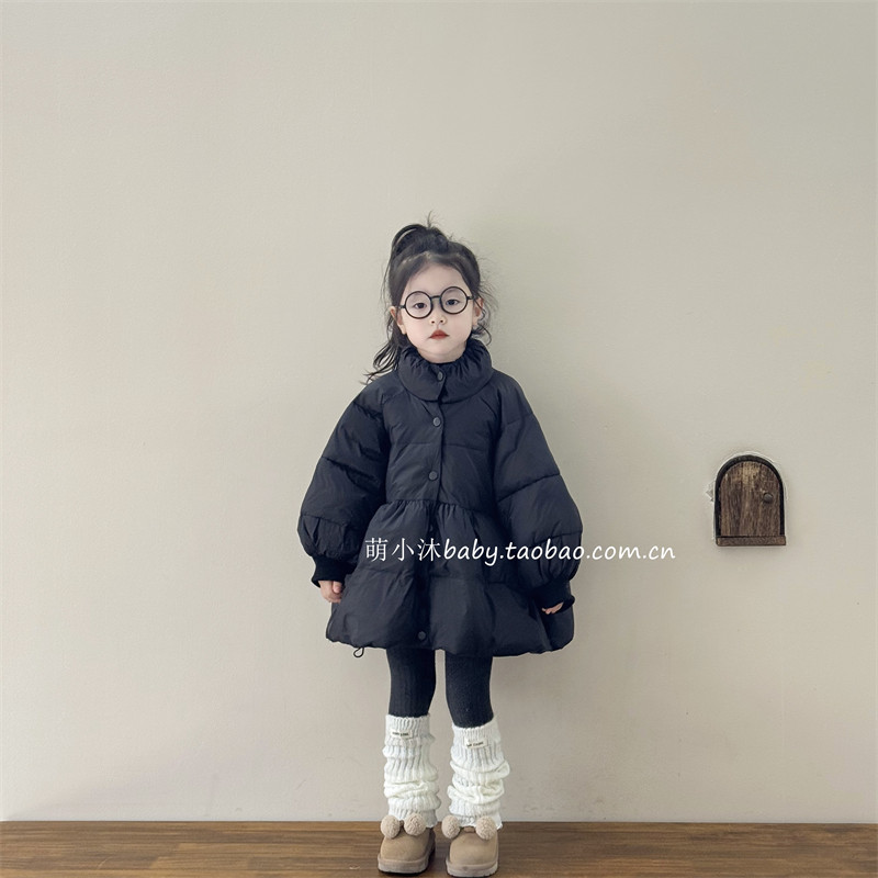 儿童洋气厚款棉服2025新款韩版女童冬季加厚中长款蓬蓬花苞外套潮