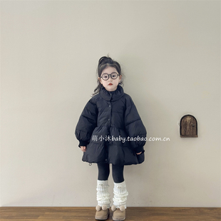 儿童洋气厚款棉服2025新款韩版女童冬季加厚中长款蓬蓬花苞外套潮