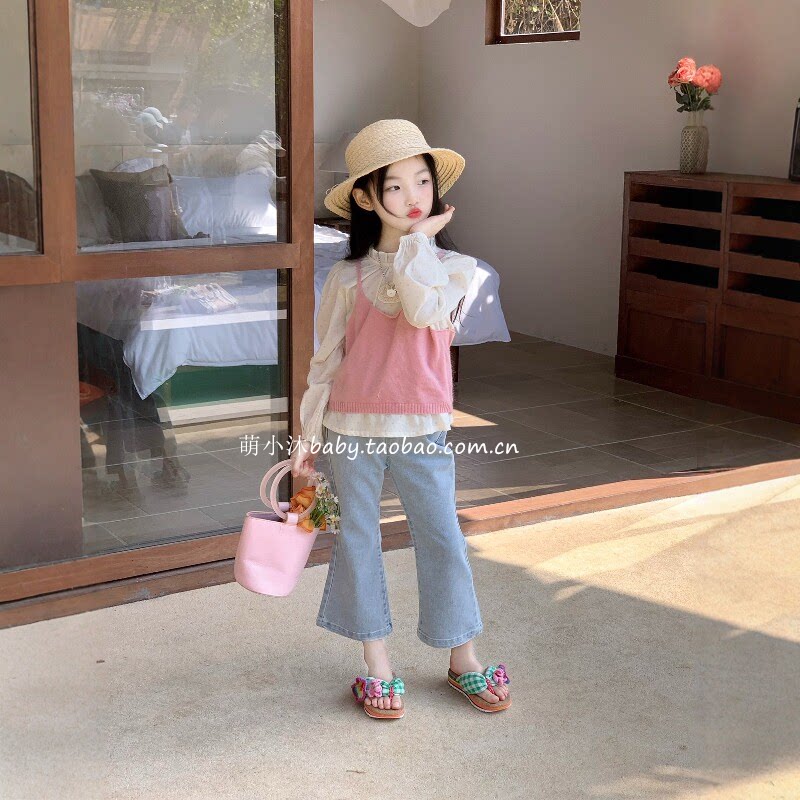 儿童洋气长袖衬衫2026新款韩版女童春款爱心木耳领棉布套头上衣潮