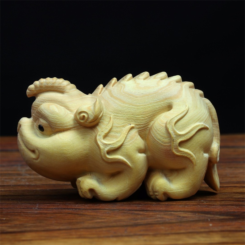 黄杨木雕獬豸小叶黄杨雕刻手把件工艺品古代神兽之独角兽汽车摆件