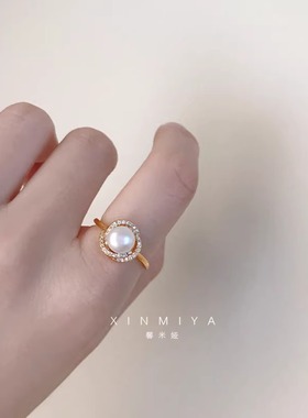天然珍珠戒指女小众设计个性时尚
