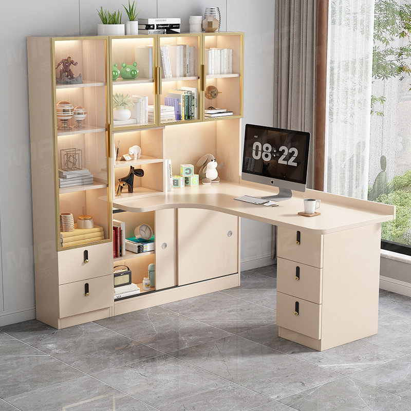 实木家用书桌书架转角轻奢