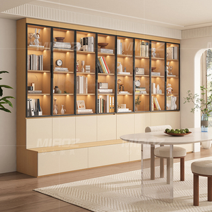 去客厅化卡座书柜书架一体靠墙家用玻璃门展示柜落地置物柜储物柜