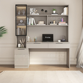 书桌书架一体桌带书柜组合家用学生学习桌卧室实木台式 办公电脑桌