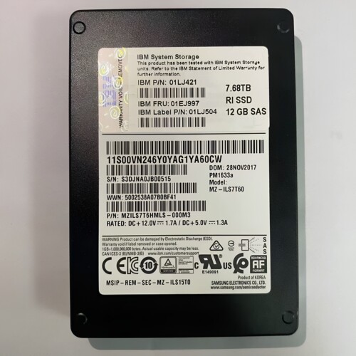 IBM 01EJ997 01LJ421 01LJ504 7.68T SAS 12GB 2.5 V5030存储硬盘
