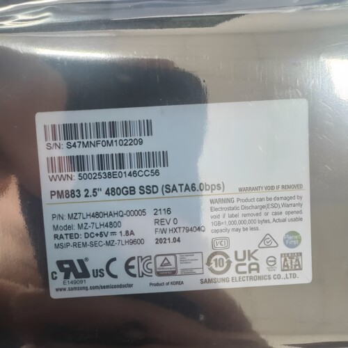 三星PM883 480G SATA 6GB 2.5企业级固态硬盘MZ7LH480HAHQ-00005
