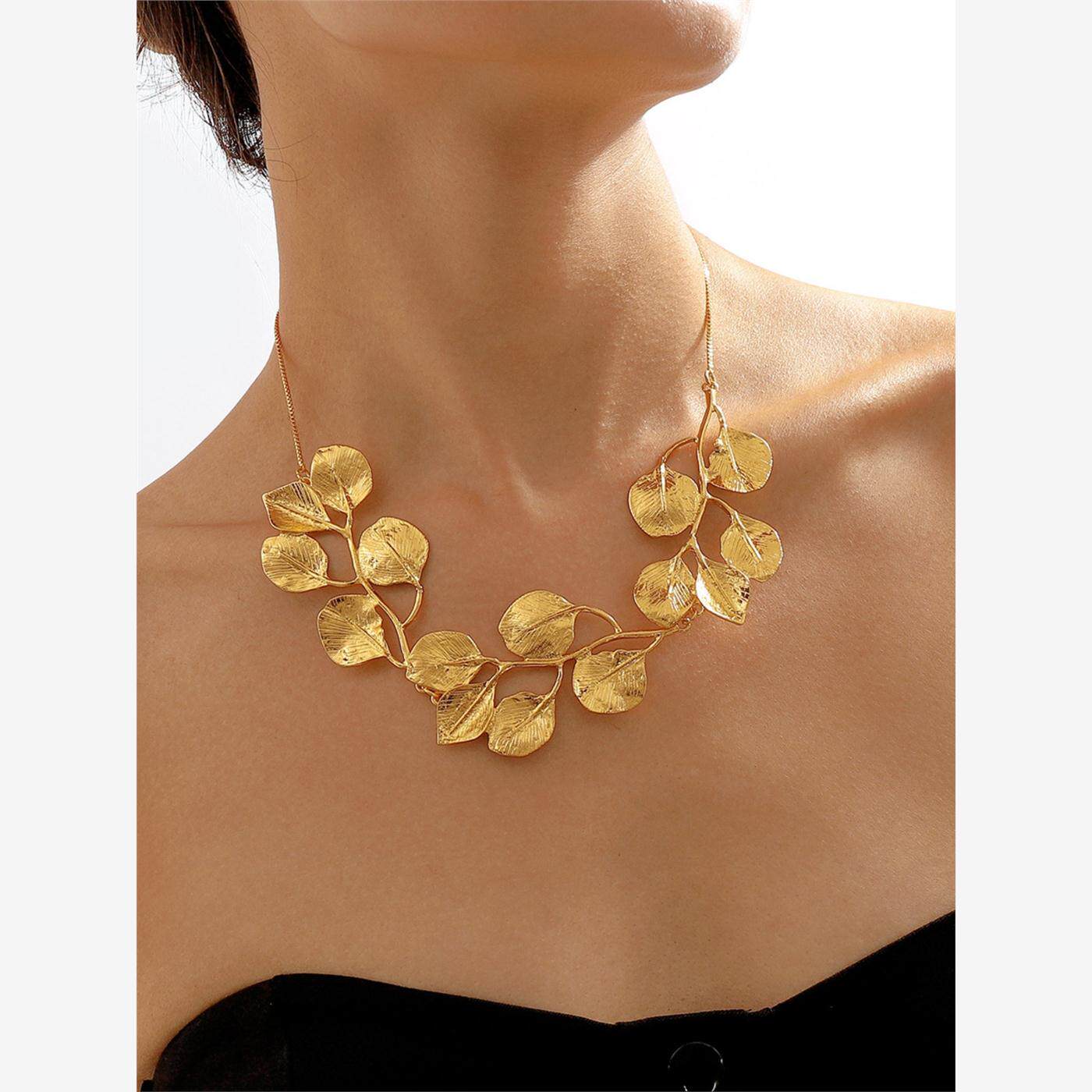 个性气质树叶项链Personality metal leaves necklace women 2024