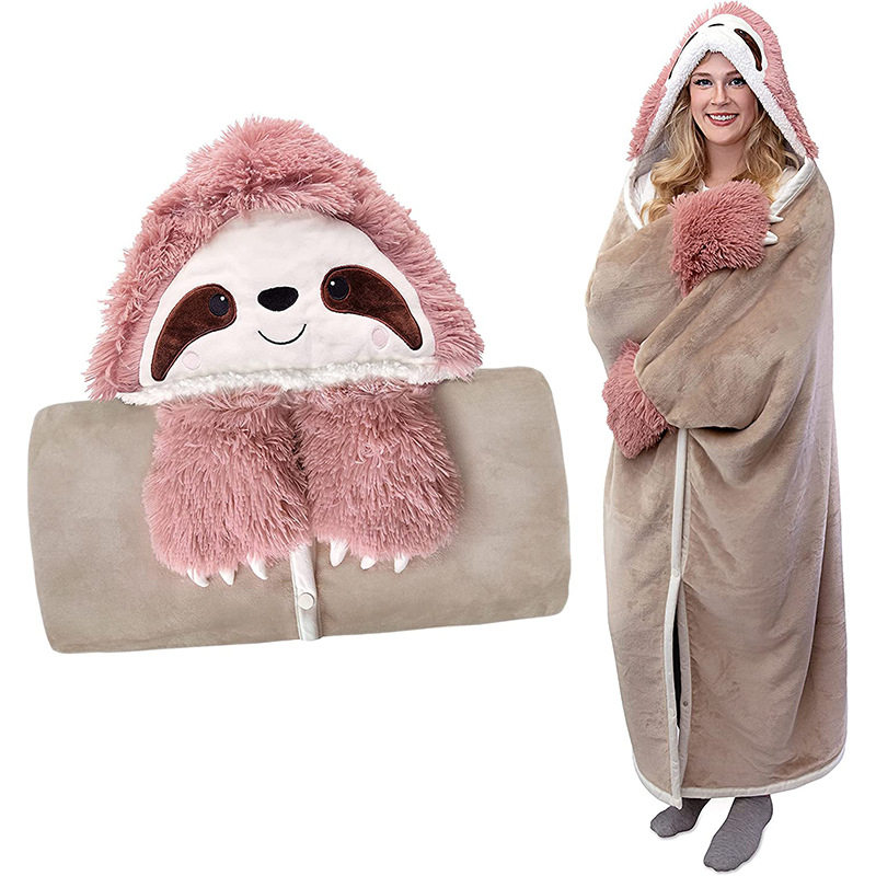 cartoon sloth wear hooded blanket 可爱懒人毯全身可穿午休睡毯