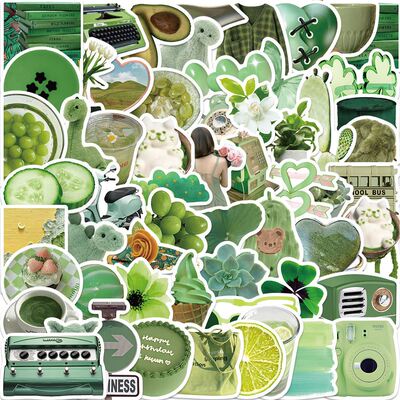 60pcs Ins Style Green Cartoon Stickers Aesthetic Cute Toy De