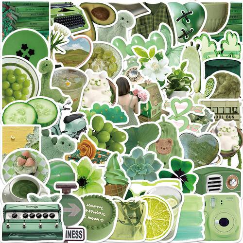 60pcs Ins Style Green Cartoon Stickers Aesthetic Cute Toy De