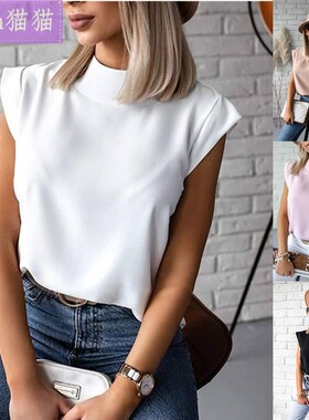 Summer simple stand collar printed ladies shirt tops women