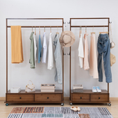 简易门厅柜鞋 衣帽架楠竹晾衣架落地家用卧室挂钩换鞋 凳衣帽架带抽