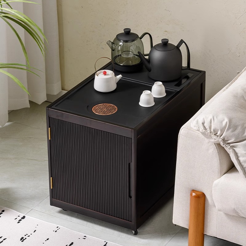 家用移动茶台烧水壶一体客厅实木茶水柜茶桌小边柜乌檀木沙发边几