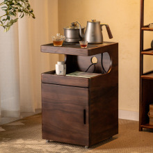 移动式黑胡桃实木边几小户型客厅沙发收纳推车置物桌烧水壶小茶几