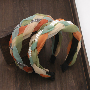 宽边压发头箍高颅顶显脸小带齿防滑轻奢女网红复古麻花辫发箍头饰