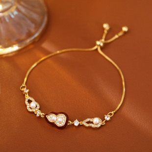 18k真金电镀珍珠锆石葫芦手链国风福禄双全手环百搭时尚 轻奢手饰