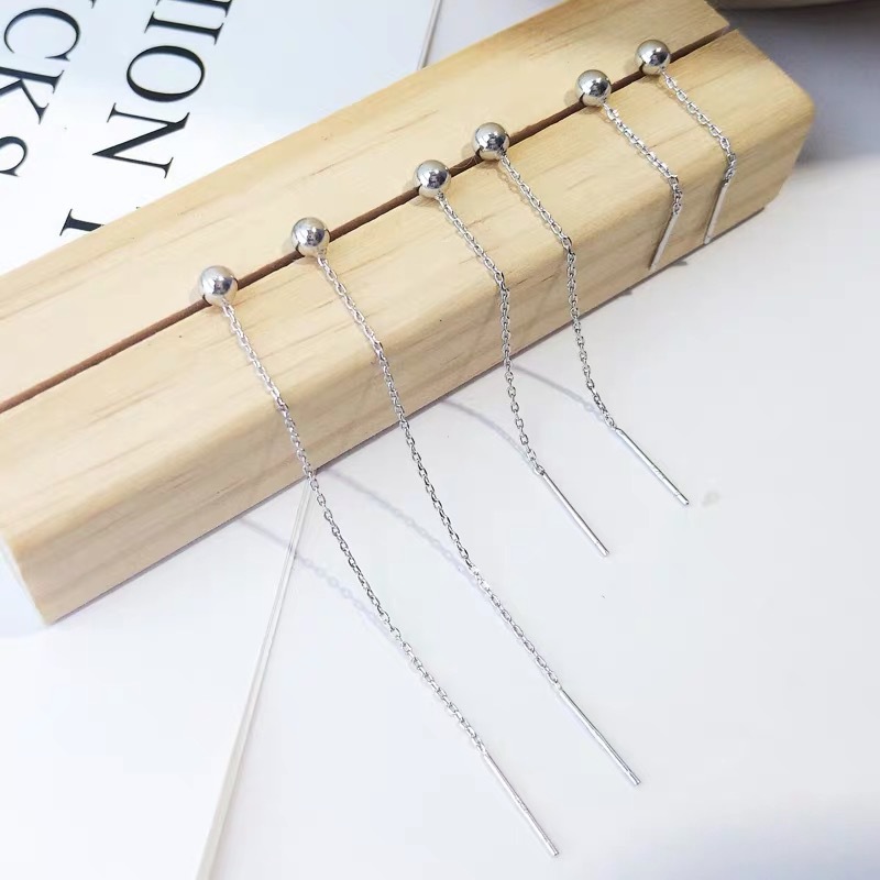 一念 s999纯银圆珠耳线气质简约豆豆耳钉女感短款流苏耳坠小