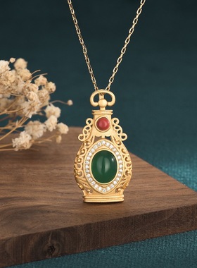 中国风复古式玉髓玛瑙吉祥如意进宝瓶吊坠项链网红主播珠宝带货