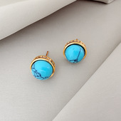 银针新中式 锆石圆形不规则绿色耳钉复古轻奢耳环精致感耳饰女