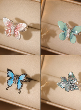 法式优雅微镶满天星锆石开口戒指女轻奢感可调节圆形食指戒