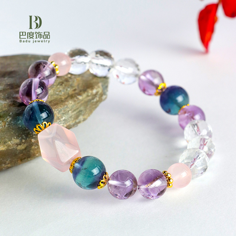 新品刻面天然水晶串珠手链女时尚感紫阿塞蓝萤石手串手饰