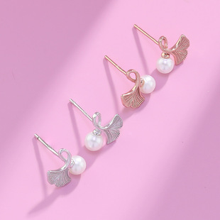 s925纯银三生有幸珍珠耳钉女轻奢小众时尚简约设计感耳环耳饰