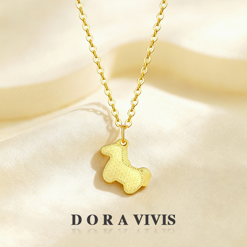 沙金电镀爆闪碎碎冰马上有钱项链黄金色生肖马吊坠国潮秋冬配饰