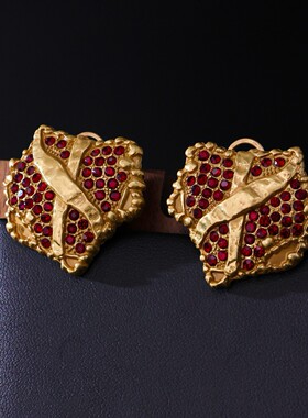 中古vintage复古缠绕耳钉宫廷轻奢做旧耳饰文艺感镶锆石耳坠